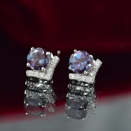 Appraised &amp; Certified LUXURIANT 10K White Gold AAA Lab Grown Alexandrite, Lab Grown Diamond GH, SI Solitaire Stud Push Post Earring, 3.43 Ct. 8155623 2