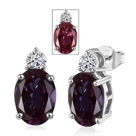 Appraised &amp; Certified LUXURIANT 10K White Gold AAA Lab Grown Alexandrite, Lab Grown Diamond Solitaire Stud Push Post Earring, AGI Certified (GH, SI) 8162668 1