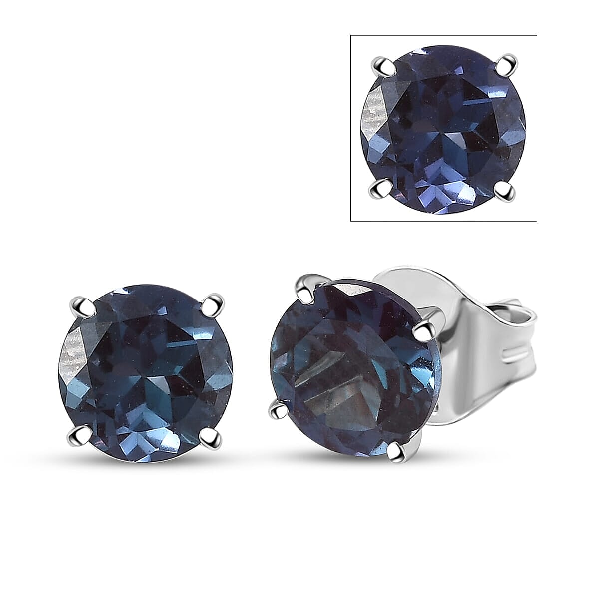Certified &amp; Appraised LUXURIANT AAA Lab Grown Alexandrite Solitaire Stud Push Post Earring in 10K White Gold, 2.48 Ct. 8111686 0