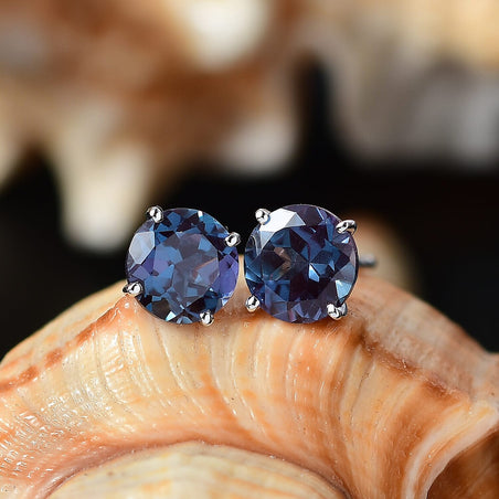 Certified &amp; Appraised LUXURIANT AAA Lab Grown Alexandrite Solitaire Stud Push Post Earring in 10K White Gold, 2.48 Ct. 8111686 2