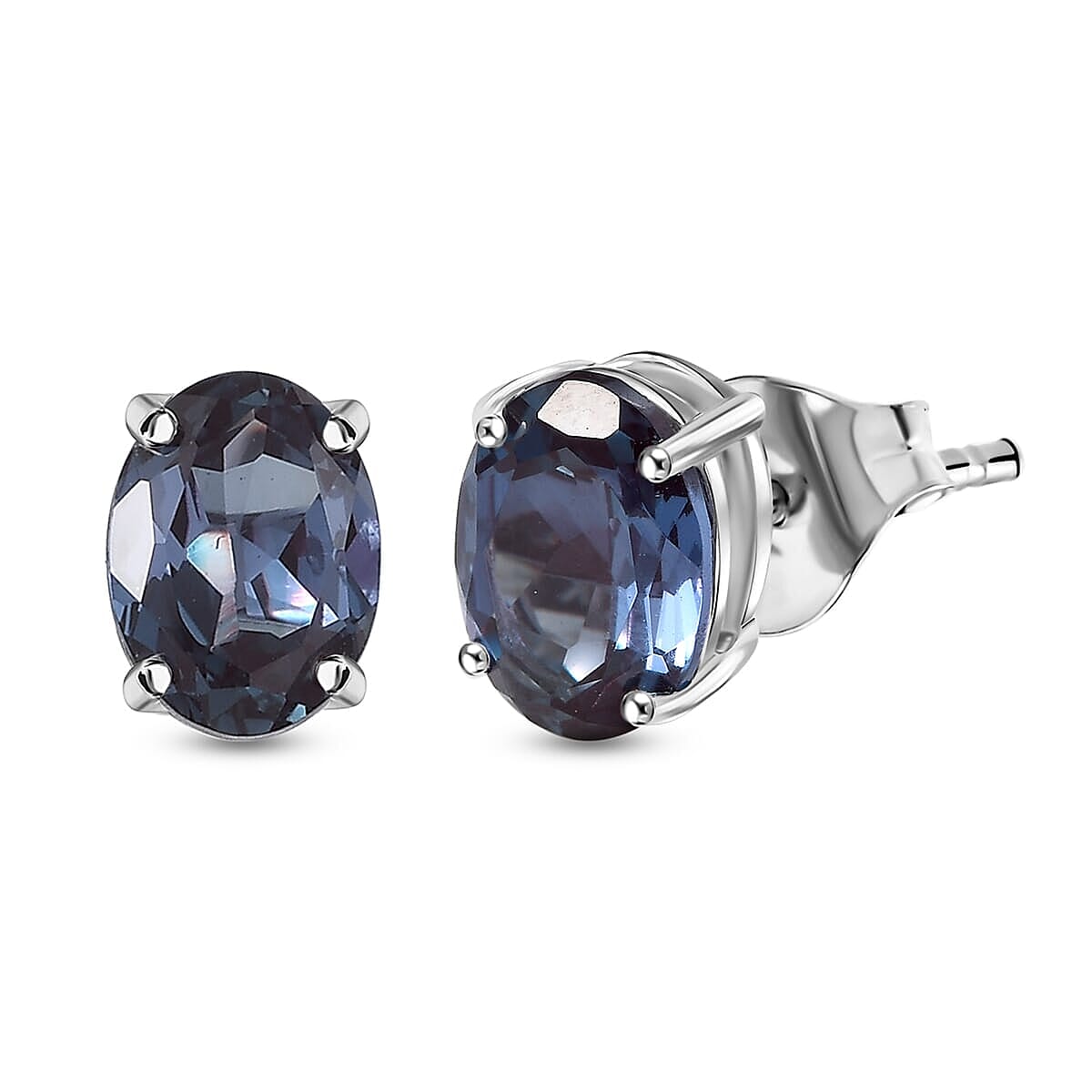 Certified &amp; Appraised LUXURIANT AAA Lab Grown Alexandrite Solitaire Stud Push Post Earring in 10K White Gold, 2.56 Ct. 8112264 0