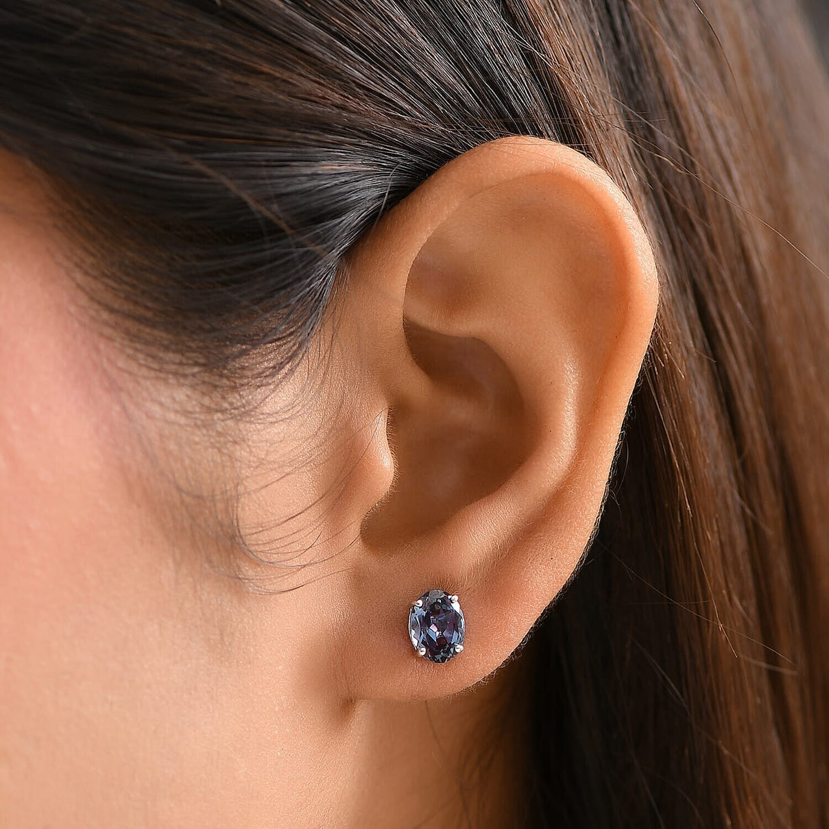 Certified &amp; Appraised LUXURIANT AAA Lab Grown Alexandrite Solitaire Stud Push Post Earring in 10K White Gold, 2.56 Ct. 8112264 2