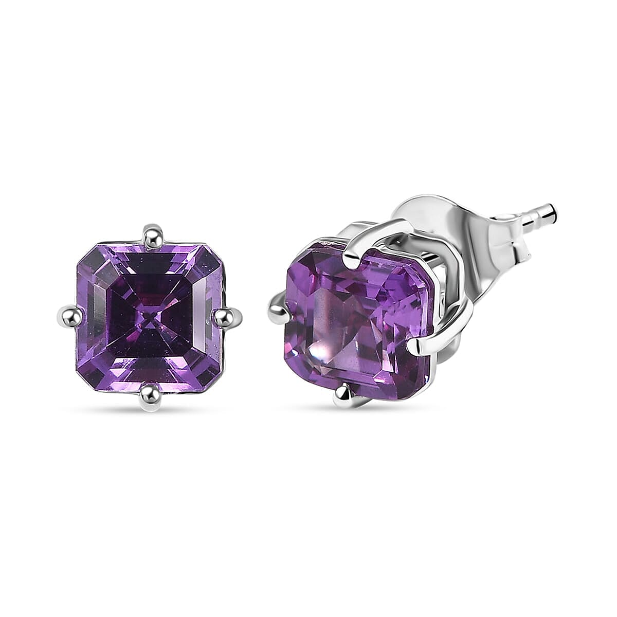 Certified &amp; Appraised LUXURIANT Asscher Cut AAA Lab Grown Purple Sapphire Solitaire Stud Earrings in 10K White Gold 2.94 Ct. 8112443 0