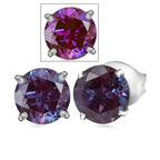 Luxuriant 10K White Gold AGI Certified AAA Lab Grown Alexandrite Solitaire Stud Push Post Earring 3.34 Ct.