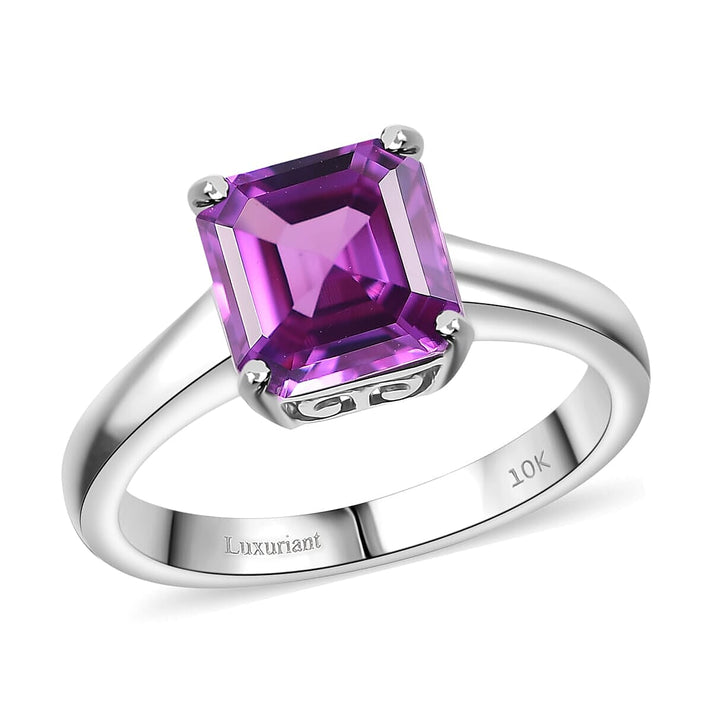 Certified &amp; Appraised LUXURIANT Asscher Cut AAA Lab Grown Purple Sapphire Solitaire Ring in 10K White Gold 3.54 Ct. 8112342 1