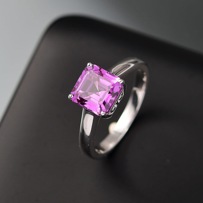 Certified &amp; Appraised LUXURIANT Asscher Cut AAA Lab Grown Purple Sapphire Solitaire Ring in 10K White Gold 3.54 Ct. 8112342 2