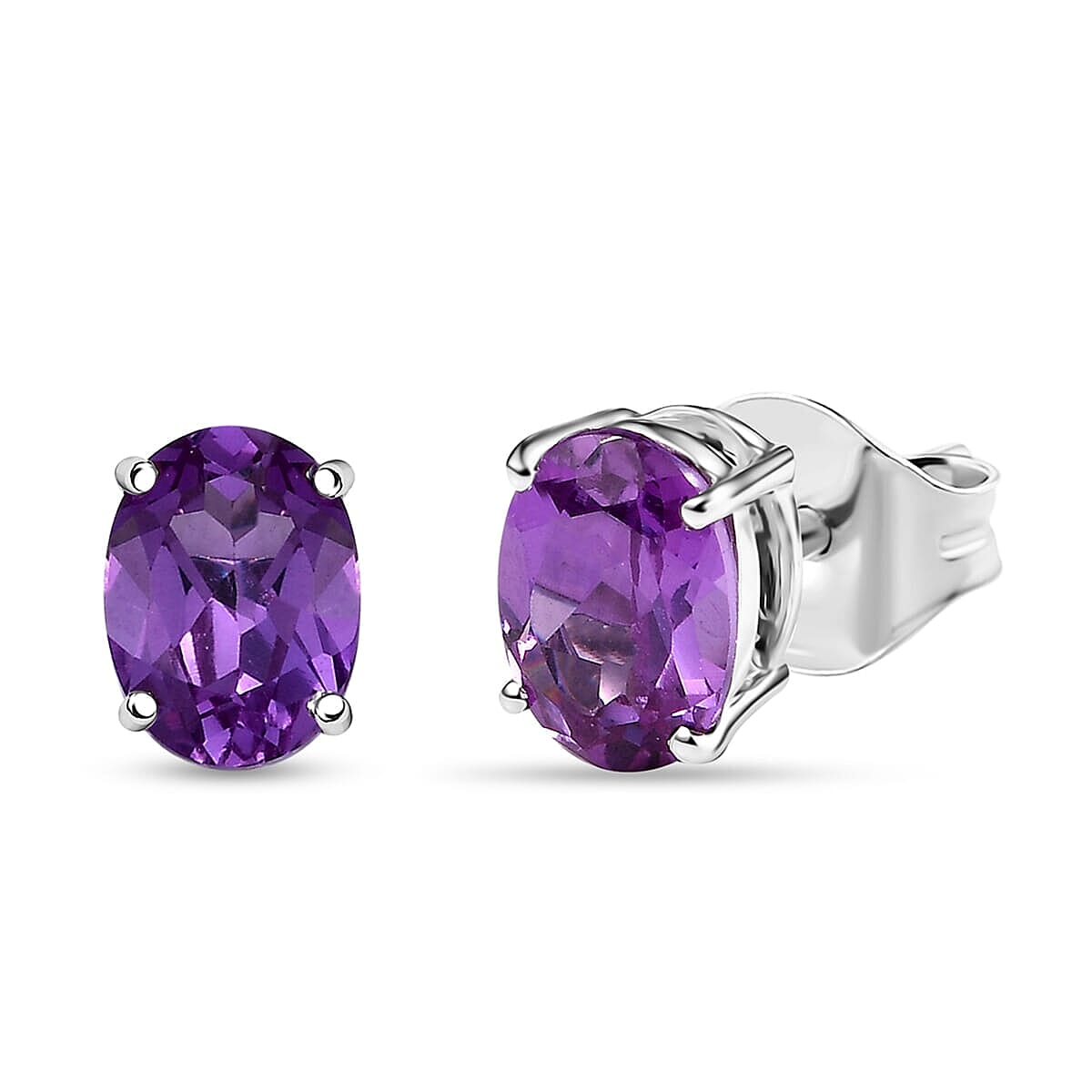 Certified &amp; Appraised LUXURIANT AAA Lab Grown Purple Sapphire Solitaire Stud Push Post Earring in 10K White Gold, 2.77 Ct. 8112442 0