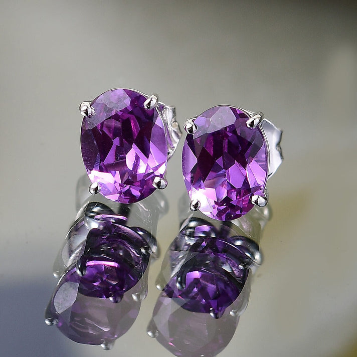 Certified &amp; Appraised LUXURIANT AAA Lab Grown Purple Sapphire Solitaire Stud Push Post Earring in 10K White Gold, 2.77 Ct. 8112442 2