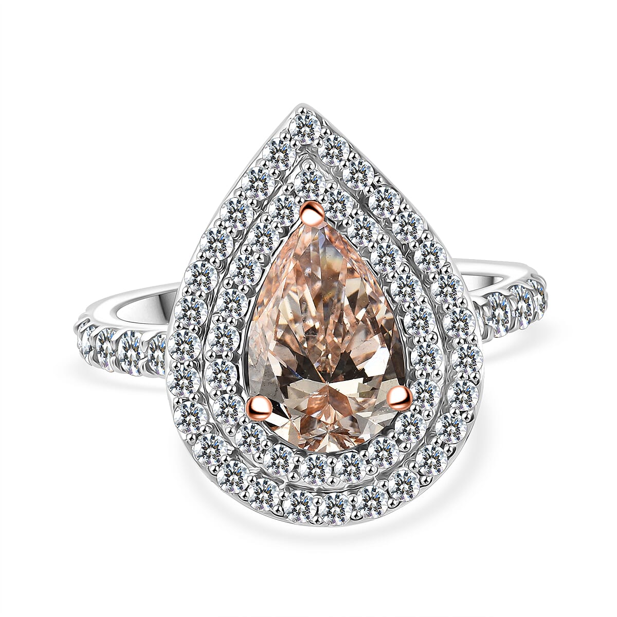 Luxuriant Diamond - 2.5 ct. Pink Lab-Grown Diamond, White Lab-Grown Diamond Halo Ring in 14K White Gold 7998692 0