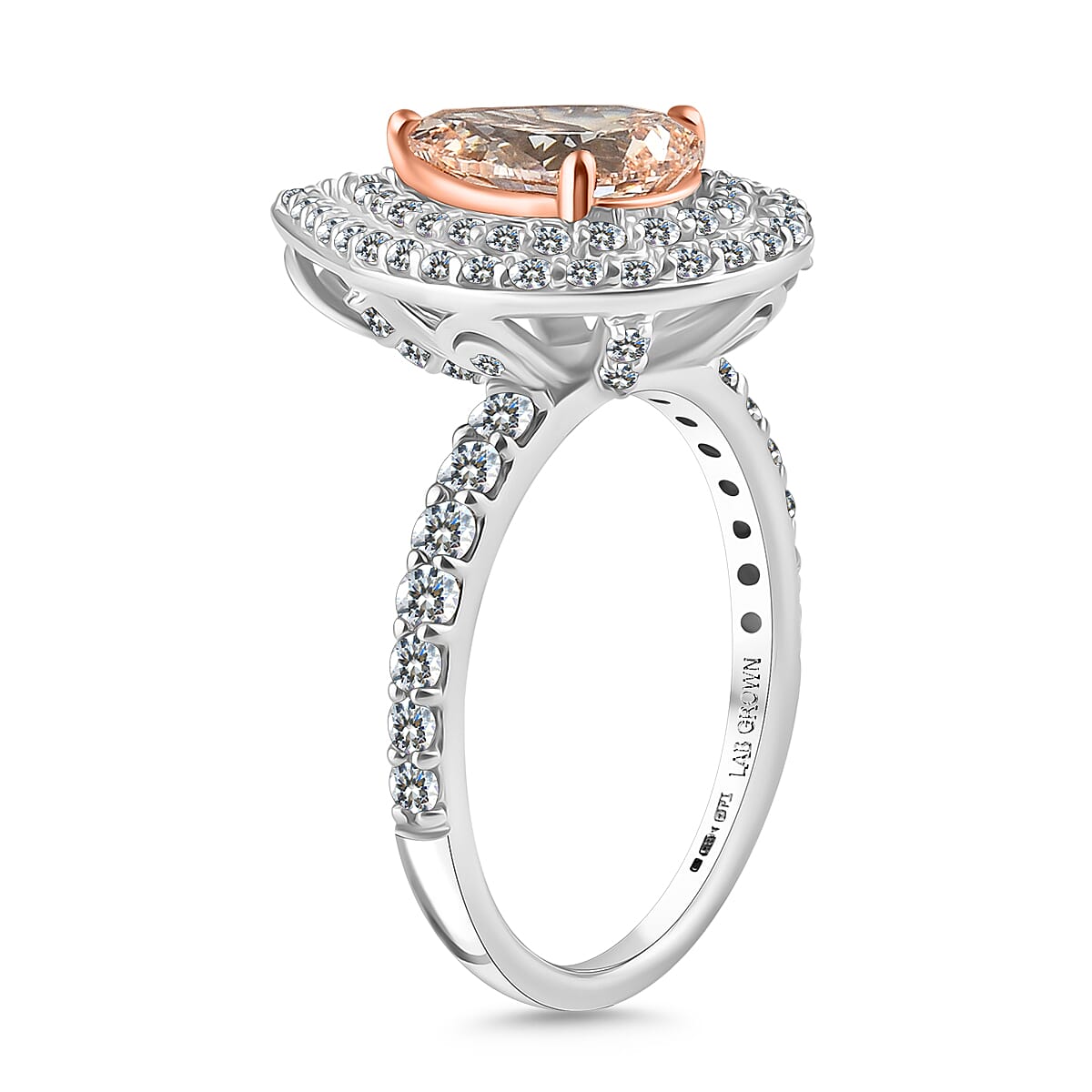 Luxuriant Diamond - 2.5 ct. Pink Lab-Grown Diamond, White Lab-Grown Diamond Halo Ring in 14K White Gold 7998692 3