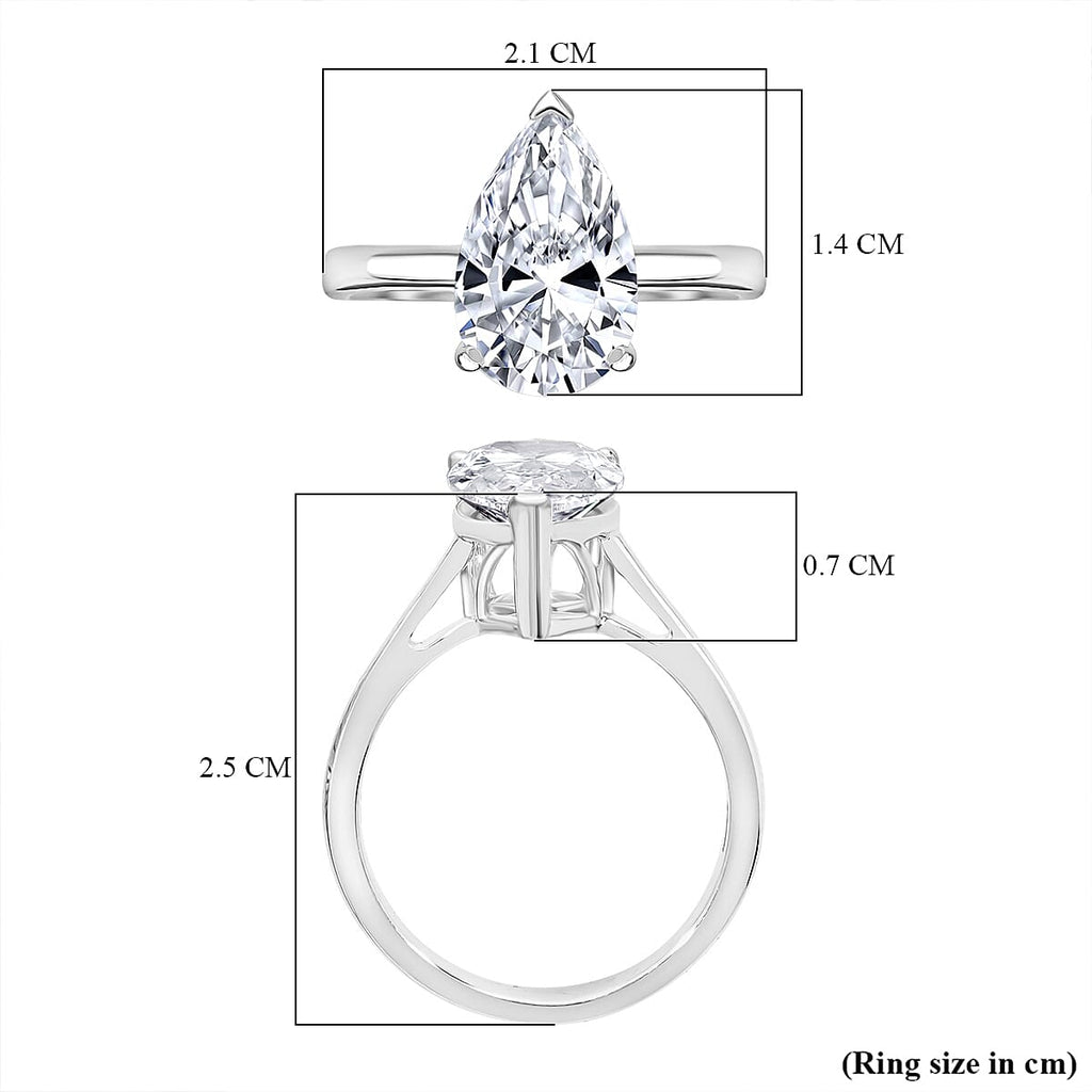 Luxuriant - 18K White Gold Lab Grown Diamond Pear Cut Solitaire Ring 3.00 Ct.