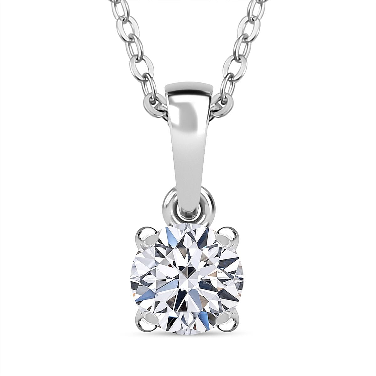 LUXURIANT 0.5 Ct. Lab Grown Diamond Round Cut Solitaire Pendant with Chain (Size 20) with Spring Ring Clasp in Rhodium Overlay Sterling Silver 4337175 0