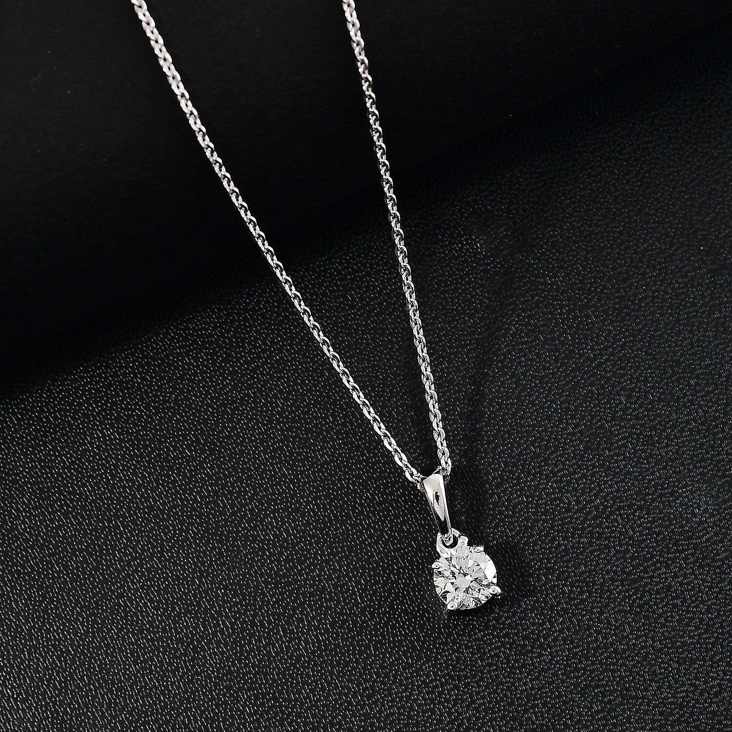 LUXURIANT 0.5 Ct. Lab Grown Diamond Round Cut Solitaire Pendant with Chain (Size 20) with Spring Ring Clasp in Rhodium Overlay Sterling Silver 4337175 2