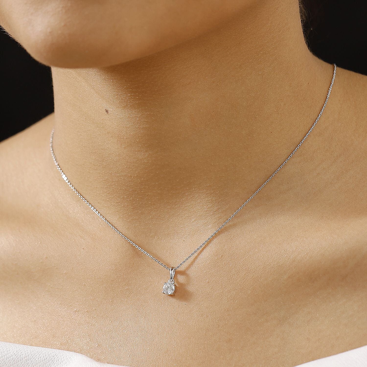 LUXURIANT 0.5 Ct. Lab Grown Diamond Round Cut Solitaire Pendant with Chain (Size 20) with Spring Ring Clasp in Rhodium Overlay Sterling Silver 4337175 3