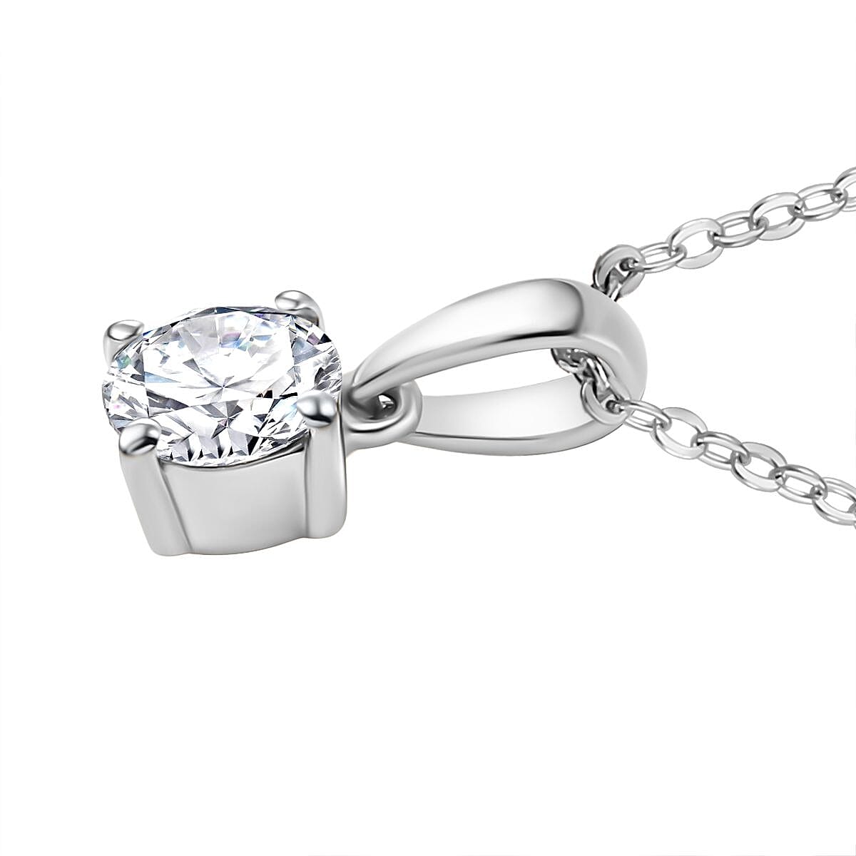 LUXURIANT 0.5 Ct. Lab Grown Diamond Round Cut Solitaire Pendant with Chain (Size 20) with Spring Ring Clasp in Rhodium Overlay Sterling Silver 4337175 4