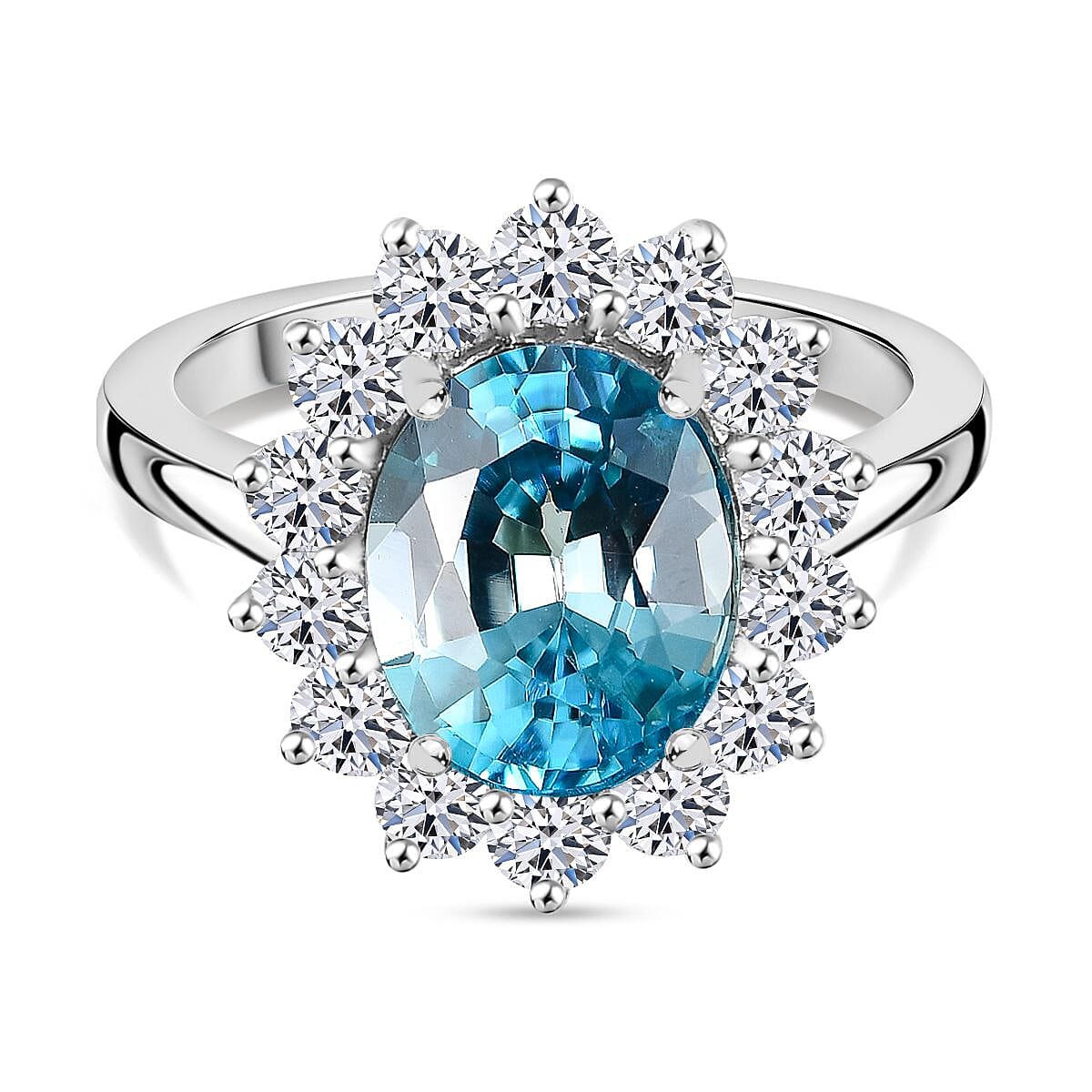 LUXURIANT 950 Platinum AAA Blue Zircon and (SI-G/H) Lab Grown Diamond Halo Ring 4.95 Ct, Platinum Wt.5.55 Gms. 8139359 0