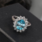 Luxuriant Diamond 950 Platinum AAA Ratnakiri Blue Zircon & (SI-G-H) Lab Grown Diamond Halo Ring 4.95 Ct, Platinum Wt.5.55 Gms.