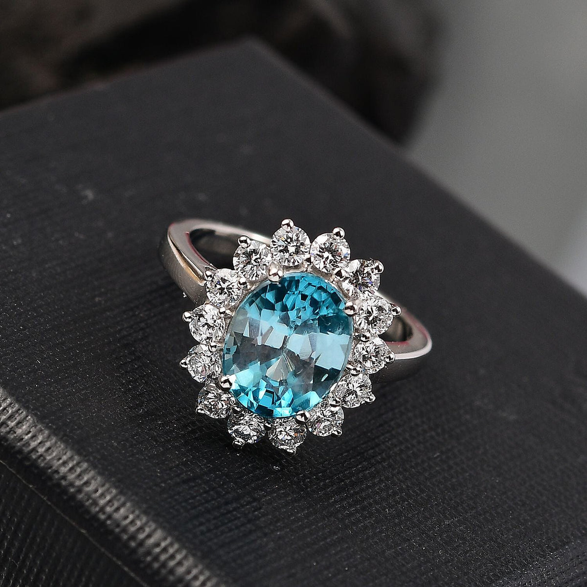 LUXURIANT 950 Platinum AAA Blue Zircon and (SI-G/H) Lab Grown Diamond Halo Ring 4.95 Ct, Platinum Wt.5.55 Gms. 8139359 2