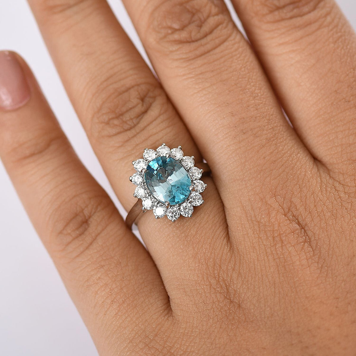 LUXURIANT 950 Platinum AAA Blue Zircon and (SI-G/H) Lab Grown Diamond Halo Ring 4.95 Ct, Platinum Wt.5.55 Gms. 8139359 3