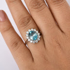 Luxuriant Diamond 950 Platinum AAA Ratnakiri Blue Zircon & (SI-G-H) Lab Grown Diamond Halo Ring 4.95 Ct, Platinum Wt.5.55 Gms.