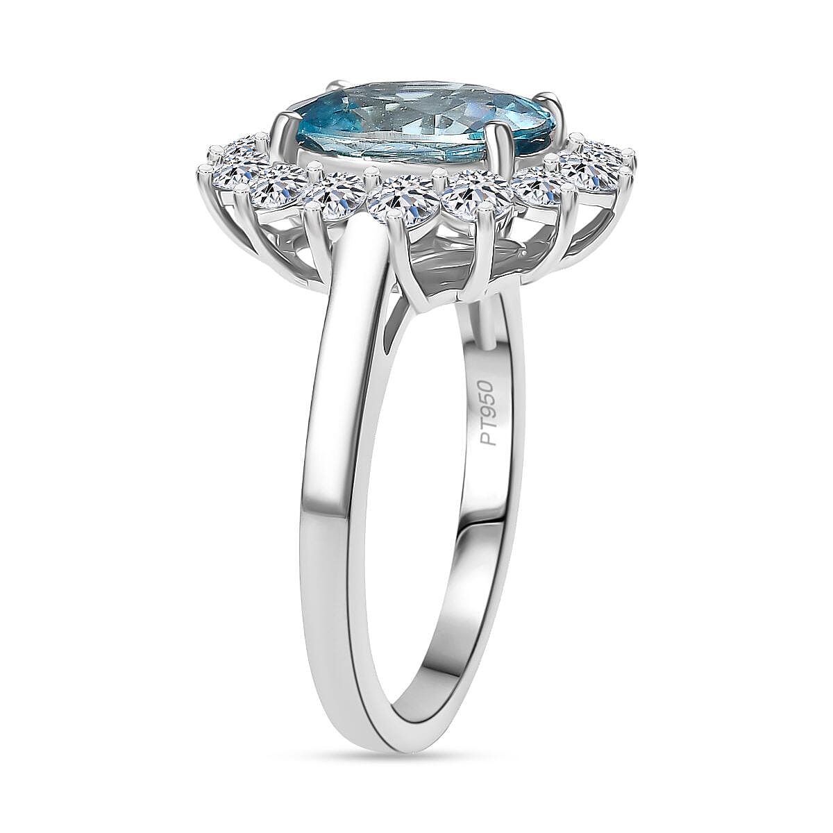 LUXURIANT 950 Platinum AAA Blue Zircon and (SI-G/H) Lab Grown Diamond Halo Ring 4.95 Ct, Platinum Wt.5.55 Gms. 8139359 4