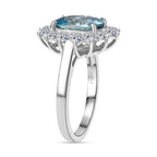 Luxuriant Diamond 950 Platinum AAA Ratnakiri Blue Zircon & (SI-G-H) Lab Grown Diamond Halo Ring 4.95 Ct, Platinum Wt.5.55 Gms.