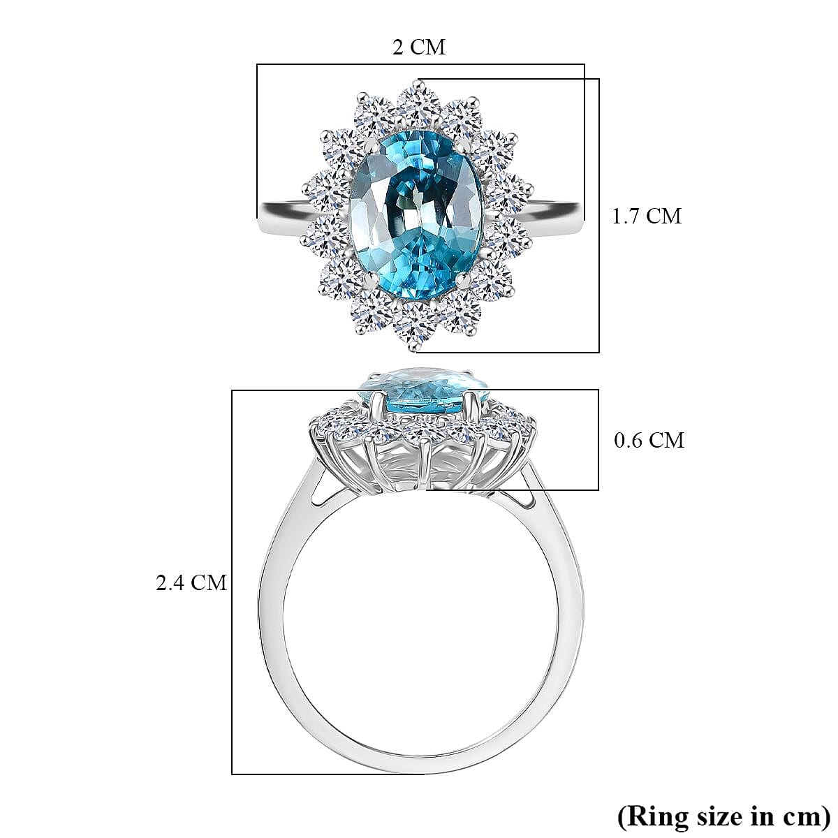 LUXURIANT 950 Platinum AAA Blue Zircon and (SI-G/H) Lab Grown Diamond Halo Ring 4.95 Ct, Platinum Wt.5.55 Gms. 8139359 6