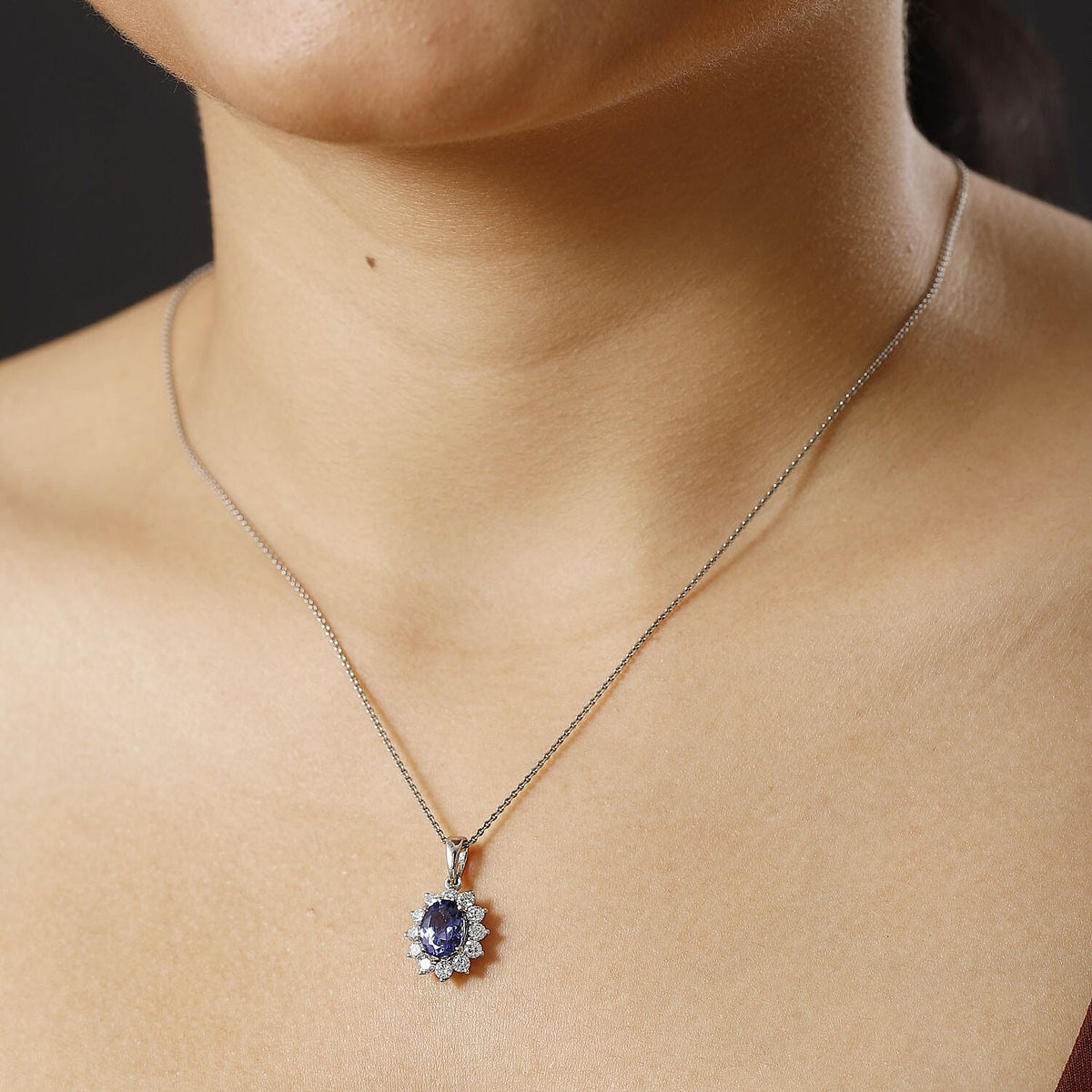 LUXURIANT 950 Platinum AAA Tanzanite and Lab Grown Diamond (VS-E/F) Solitaire Pendant 2.42 Ct. 8055386 2