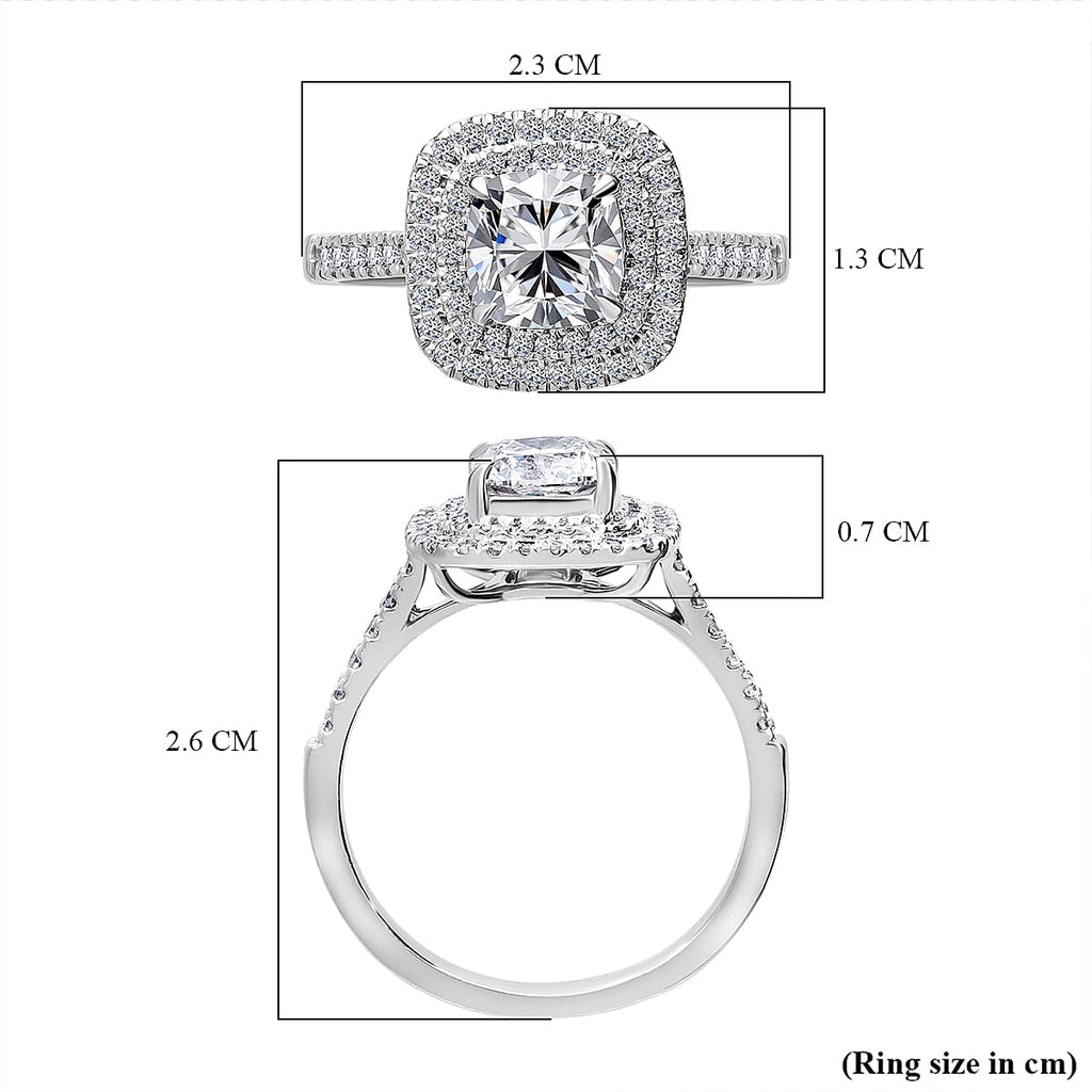 Luxuriant Diamond 950 Platinum IGI Certified VS-GH Lab Grown Cushion Cut (1.5 Ct) Diamond Ring 2.00 Ct