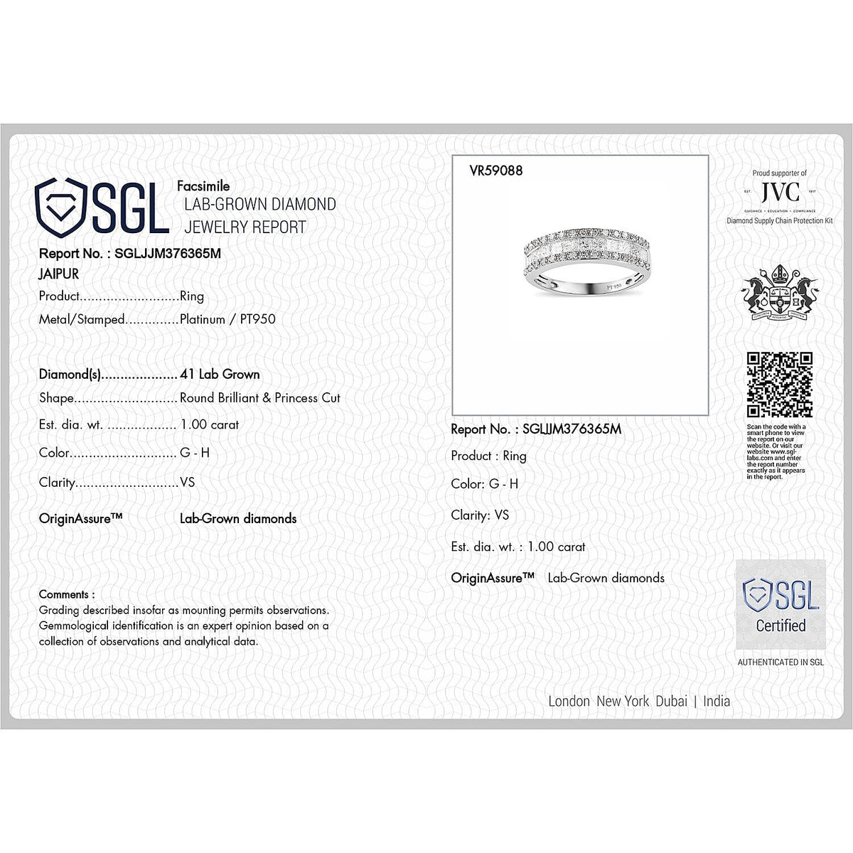 LUXURIANT 1 Ct. Lab Grown Diamond Band Ring in 950 Platinum SGL Certified (VS-GH) 8158632 7