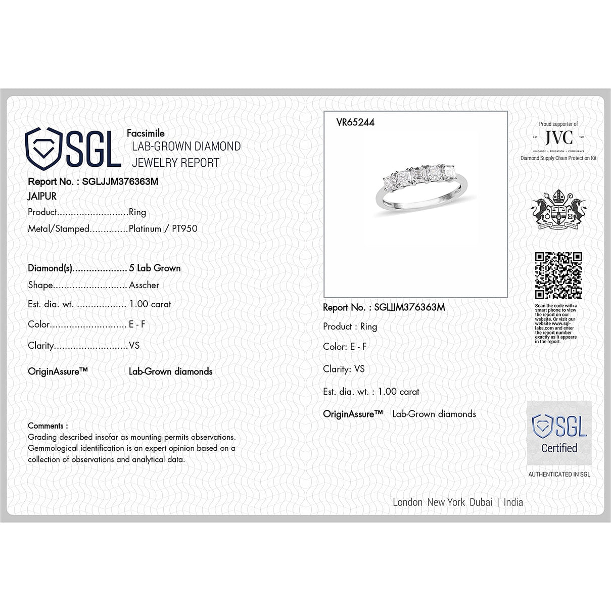 LUXURIANT 1 Ct. Lab Grown Diamond 5 Stone Ring in 950 Platinum 8077211 7