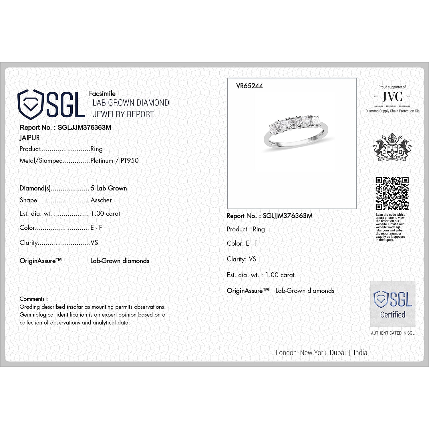 LUXURIANT 1 Ct. Lab Grown Diamond 5 Stone Ring in 950 Platinum 8077211 7