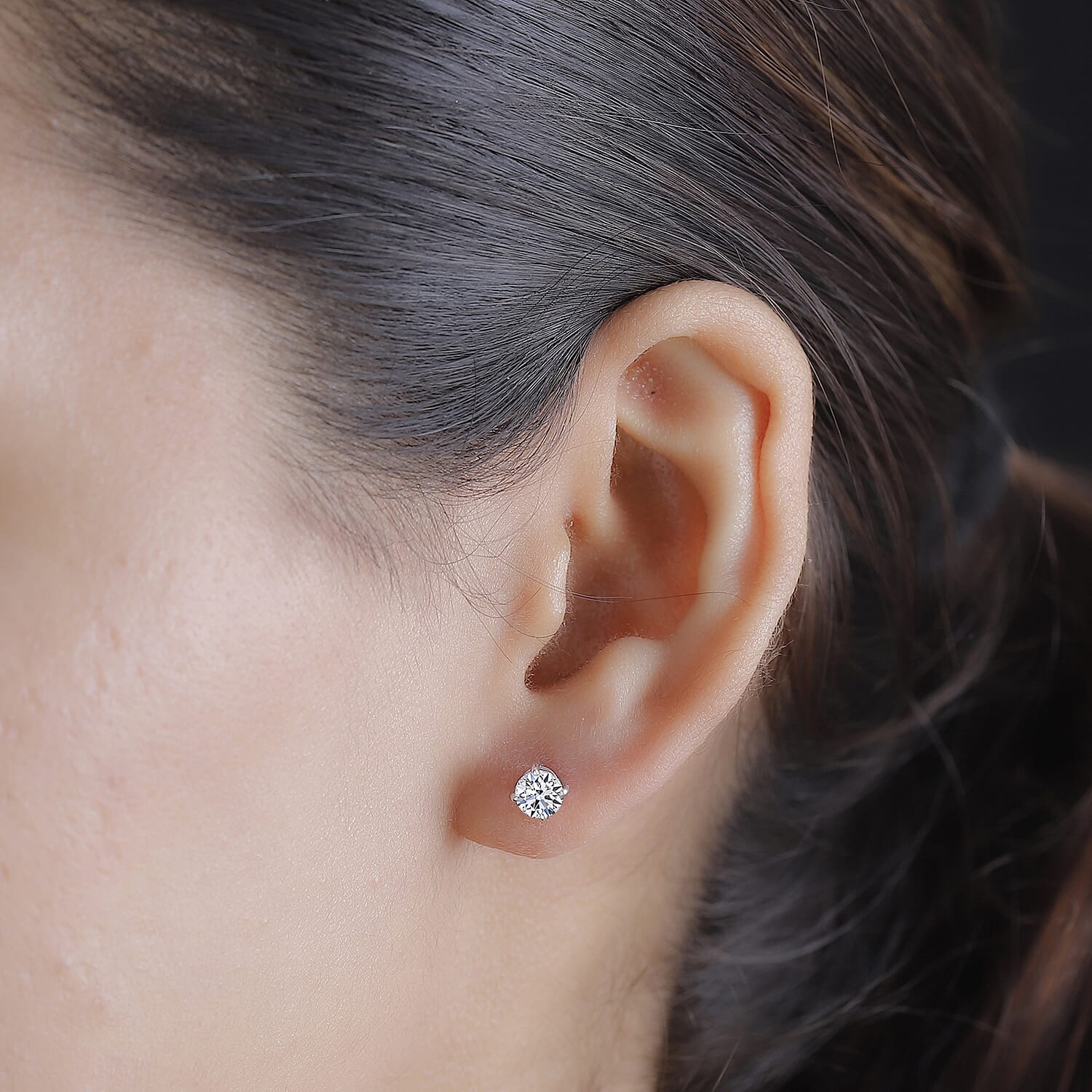 LUXURIANT 0.75 Ct. Lab Grown Diamond Solitaire Stud Earrings in 9K White Gold 7955481 3