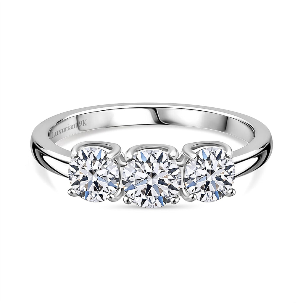 Luxuriant Diamond - 9K White Gold SGL Certified Lab Grown Diamond (VS-EF) 3 Stone Ring 1.00 Ct.
