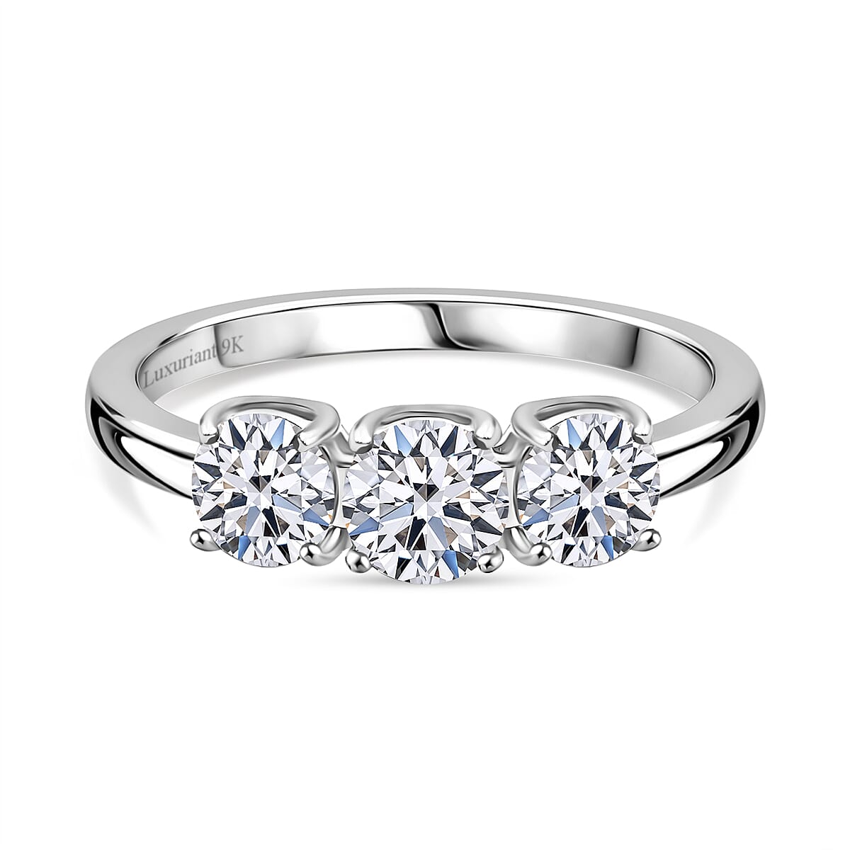 LUXURIANT 1 Ct. Lab Grown Diamond Trilogy Ring in 9K White Gold, SGL Certified 7938131 0