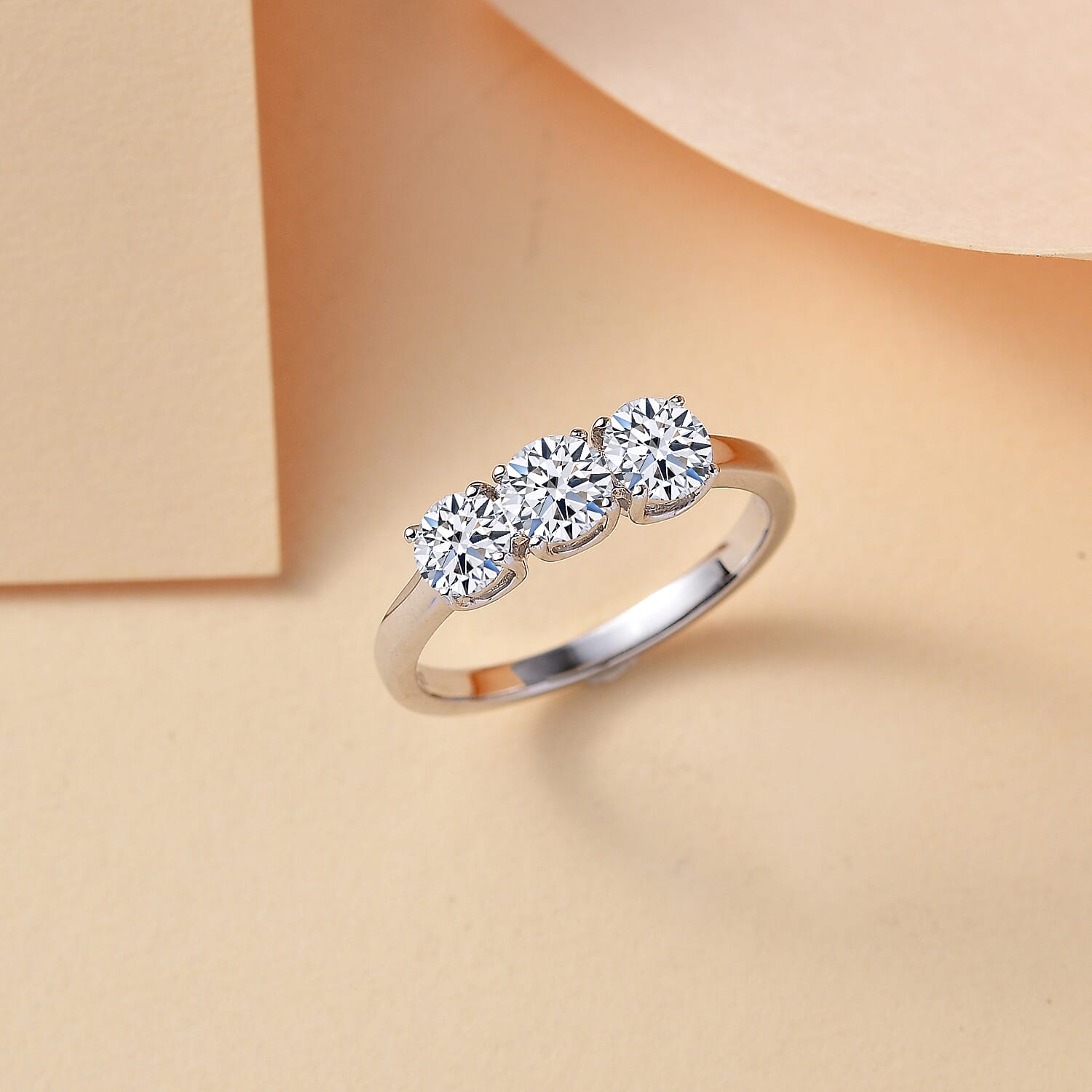 LUXURIANT 1 Ct. Lab Grown Diamond Trilogy Ring in 9K White Gold, SGL Certified 7938131 2