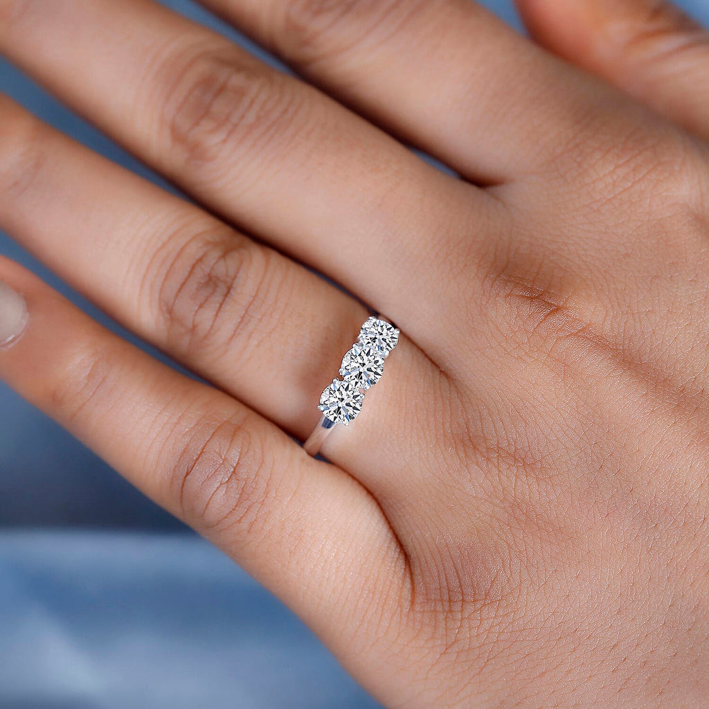 Luxuriant Diamond - 9K White Gold SGL Certified Lab Grown Diamond (VS-EF) 3 Stone Ring 1.00 Ct.
