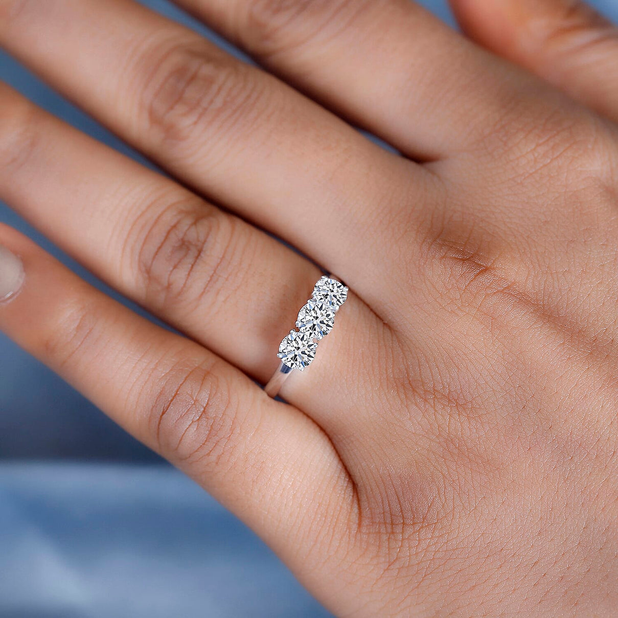 LUXURIANT 1 Ct. Lab Grown Diamond Trilogy Ring in 9K White Gold, SGL Certified 7938131 4