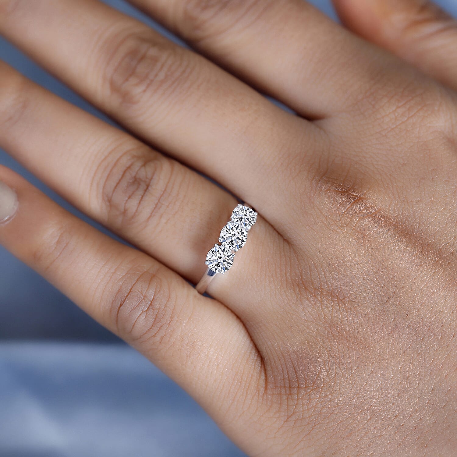 LUXURIANT 1 Ct. Lab Grown Diamond Trilogy Ring in 9K White Gold, SGL Certified 7938131 4