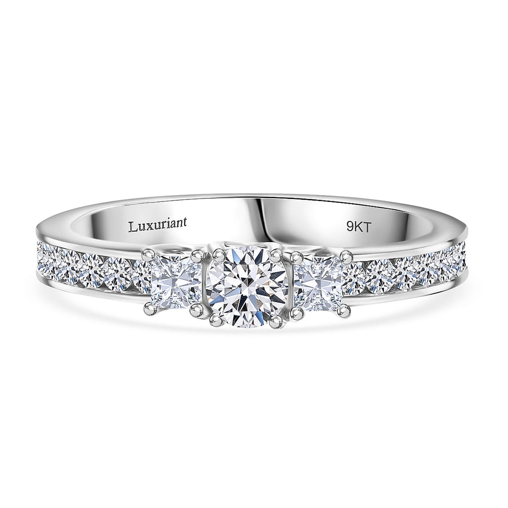 Luxuriant Diamond 9K White Gold SGL Certified (VS-G-H) Lab Grown Princess Cut Diamond Trilogy Ring 1.00 Ct.