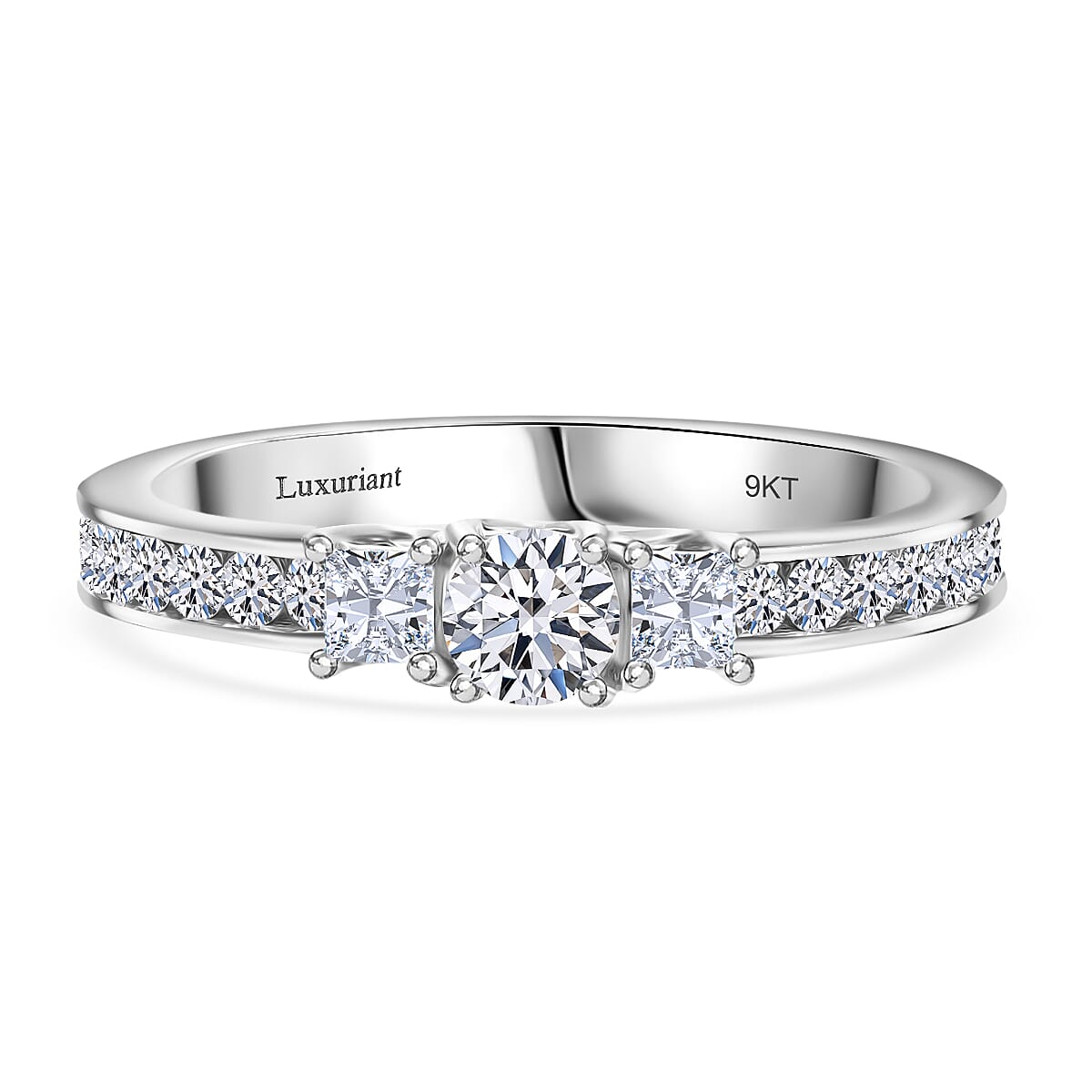 Luxuriant Diamond 9K White Gold SGL Certified (VS-G-H) Lab Grown Diamond Trilogy Ring in Princess Cu 8097866 0