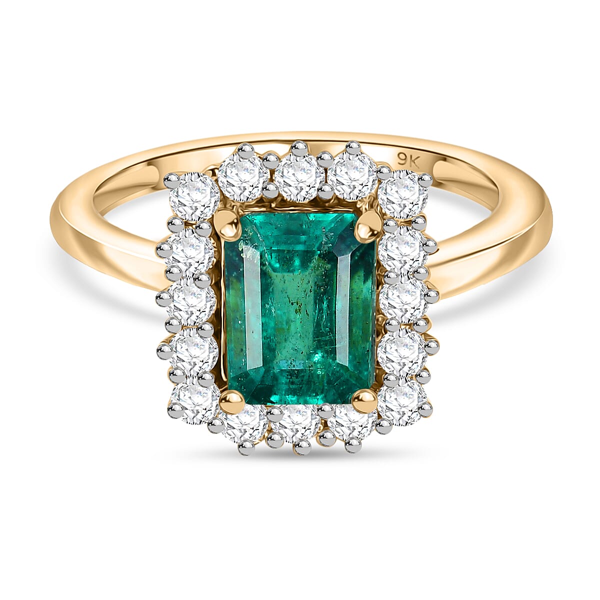 9K Yellow Gold AAA Gemfields Emerald & Lab Grown Diamond (SI-G-H) Ring 2.12 Ct.