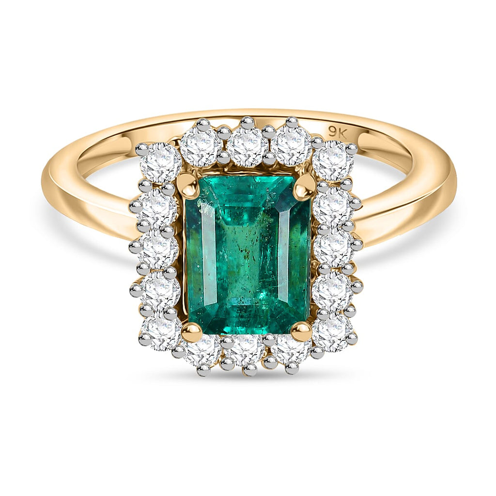 LUXURIANT AAAA Gemfields Emerald and Lab Grown Diamond Ring in 9K Yellow Gold