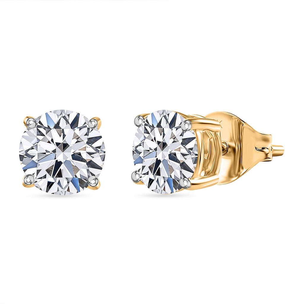 Luxuriant Diamond  9K Yellow Gold  VS   Lab Grown Diamond  EF, VS Solitaire Stud Push Post Earring 2.08 ct,  Gold Wt. 1.06 Gms  2.076  Ct.