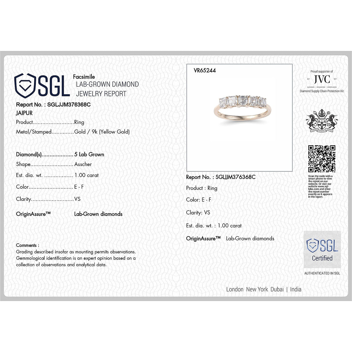 LUXURIANT 1 Ct. Lab Grown Diamond 5 Stone Ring in 9K Gold 8077185 7