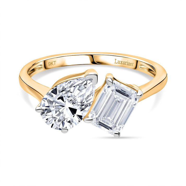TOI ET MOI LUXURIANT 2 Ct. Lab Grown Diamond Emerald-Cut and Pear-Cut Ring 9K Yellow Gold SGL Certified (VS-EF) 8185699 1