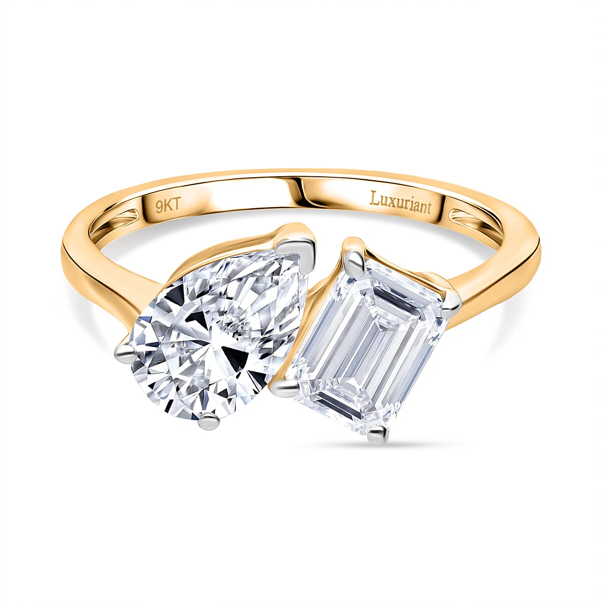 TOI ET MOI LUXURIANT 2 Ct. Lab Grown Diamond Emerald-Cut and Pear-Cut Ring 9K Yellow Gold SGL Certified (VS-EF) V32530363 0