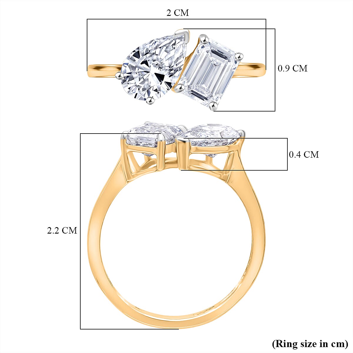 TOI ET MOI LUXURIANT 2 Ct. Lab Grown Diamond Emerald-Cut and Pear-Cut Ring 9K Yellow Gold SGL Certified (VS-EF) V32530363 5