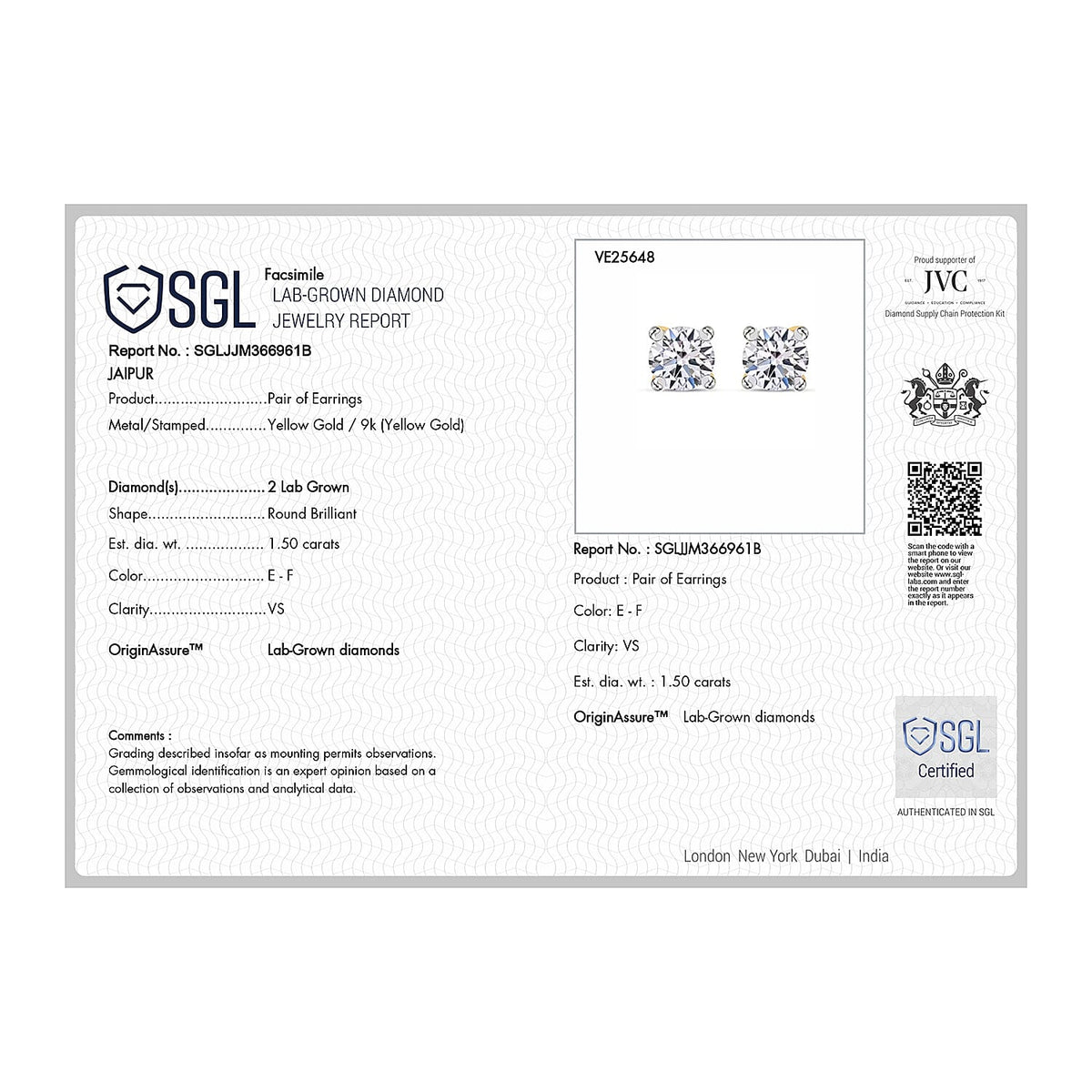LUXURIANT 1.5 Ct. Lab Grown Diamond Solitaire Stud Earrings in 9K Gold 7955578 7