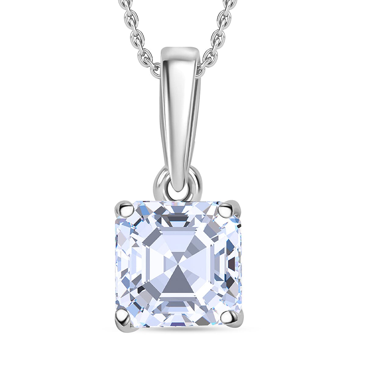 LUXURIANT Asscher Cut Lab Grown Diamond Pendant with Chain (Size 18/20) in Rhodium Overlay Sterling Silver 1 Ct. V32621903 0